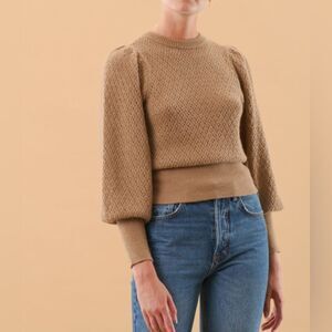 BYTIMO Women's Pointel Knit Jumper Wool Llama Beige Oatmeal Old Money Sweater